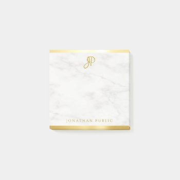 Custom White Marble Gold Calligraphy Monogram Post-it Notes by art_grande at Zazzle