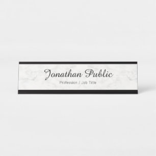 Custom White Marble Modern Elegant Professional Desk Name Plate