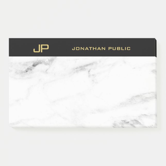 Custom White Marble Monogram Gold Text Elegant Post-it Notes (Front)