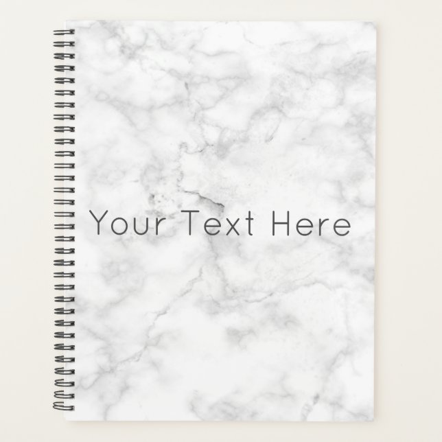 Custom White Marble Planner -Black (Front)