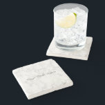 Custom White Marble Stone Coaster<br><div class="desc">This is a classic and stylish white marble personalised stone coaster.
Just click "Customize" to change the font style,  color and text.
A perfect choice for a stylish sophisticated look. ----- Personalize it with your name and text!</div>