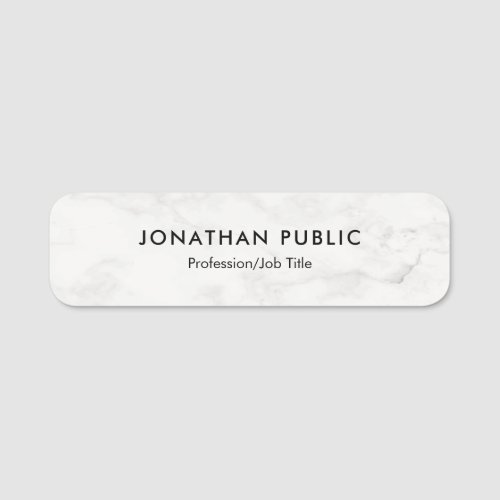 Custom White Marble Template Modern Minimalist Name Tag