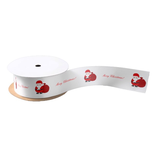 Custom White Merry Christmas Ribbon With Santa (Spool)