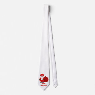 Custom White Merry Christmas Tie With Cute Santa