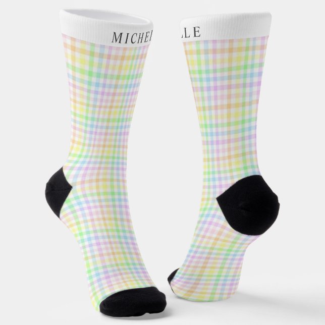 Custom White Multicolor Checkered Pattern Socks (Angled)