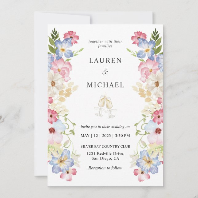Custom White Multicolor Spring Fairy Wedding Invitation (Front)