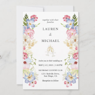 Custom White Multicolor Spring Fairy Wedding Invitation