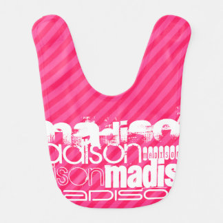 Custom White Name Pattern on Hot Pink Stripes Bib