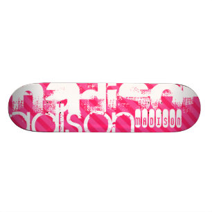 Custom White Name Pattern on Hot Pink Stripes Skateboard Deck