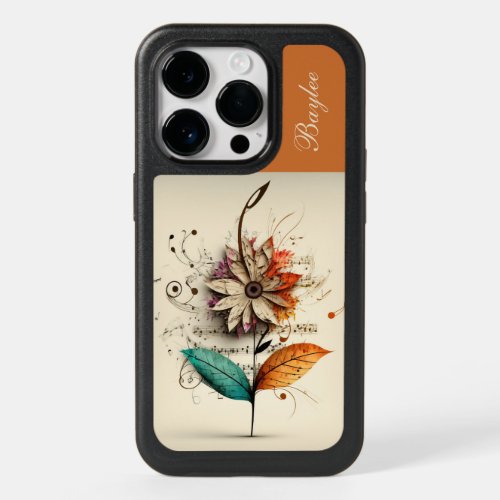 Custom White Orange Musical Flower Personalized OtterBox iPhone 14 Pro Case