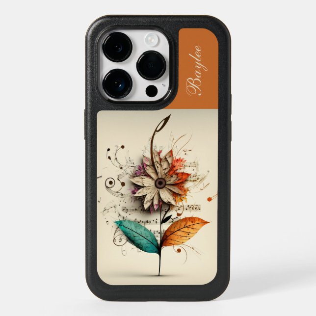 Custom White Orange Musical Flower Personalized Otterbox iPhone Case (Back)