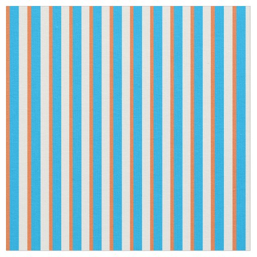 Custom White Orange Sky Blue Striped Fabric