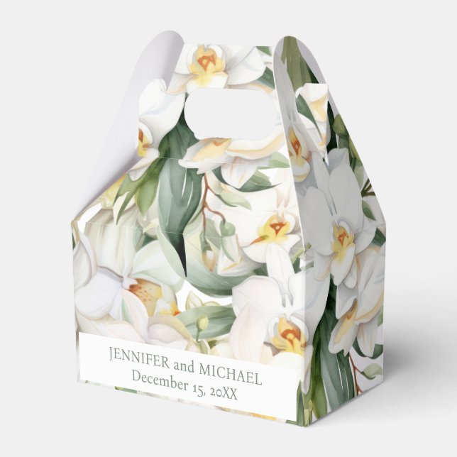 Custom White Orchid Flowers Floral Favor Boxes (Front Side)