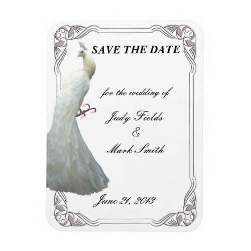 Custom White Peacock Wedding Save The Date Magnet