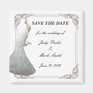 Custom White Peacock Wedding Save The Date Magnet