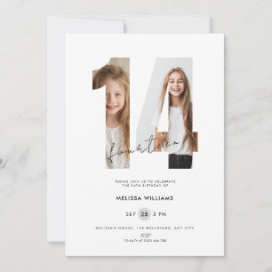 Custom White Photo 14th Birthday Invitation Girls