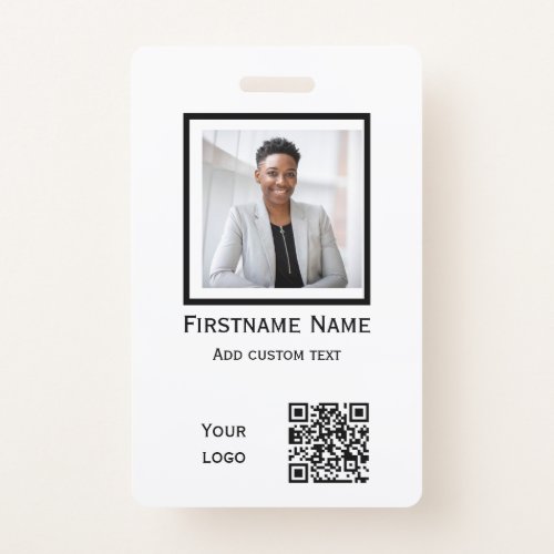 custom white photo employee  badge ID qr code