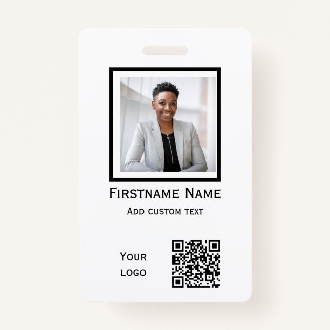 custom white photo employee  badge ID qr code (Front)