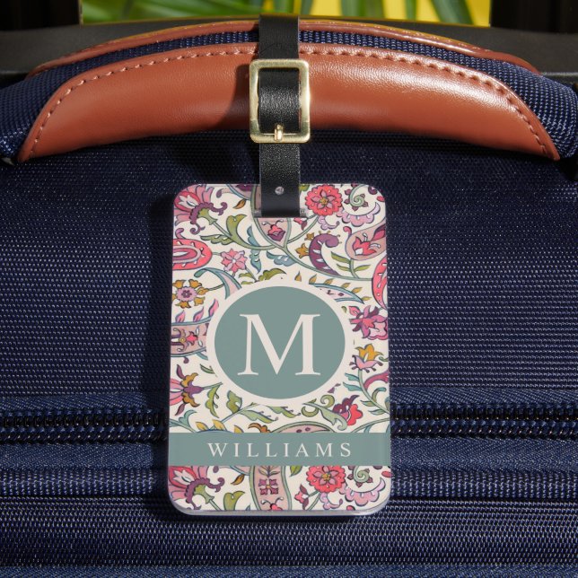 Custom White Pink Blue Paisley Pattern Luggage Tag (Front Insitu 2)