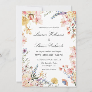 Custom White Pink Blue Spring Warming Flowers  Invitation