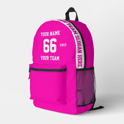 Custom white pink Name Number Team Sport Printed Backpack