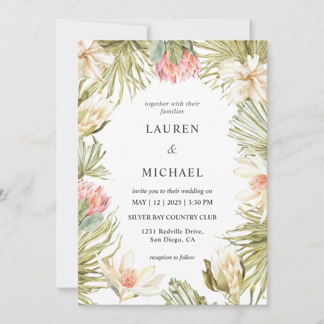 Custom White Pink Peach African Frame Wedding Invitation (Front)