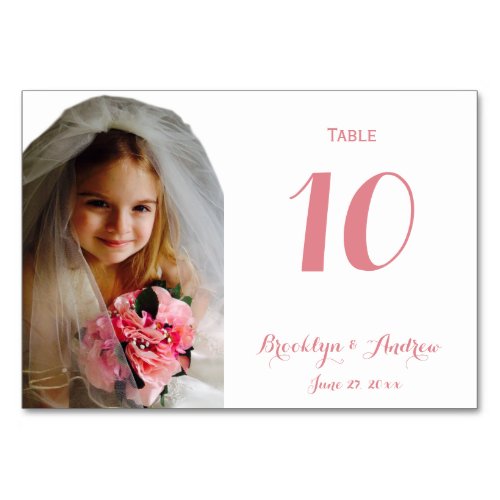 Custom White Pink Photo Wedding Table Numbers