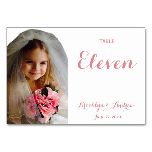 Custom White Pink Photo Wedding Table Numbers