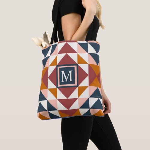 Custom White Pink Red Orange Geometric Pattern Tote Bag