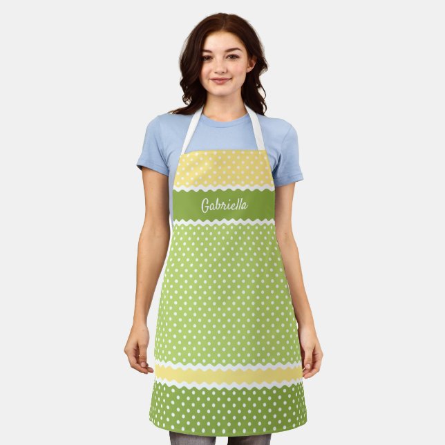 Custom White Polka Dots On Summer Citrus Colors Apron (Worn)