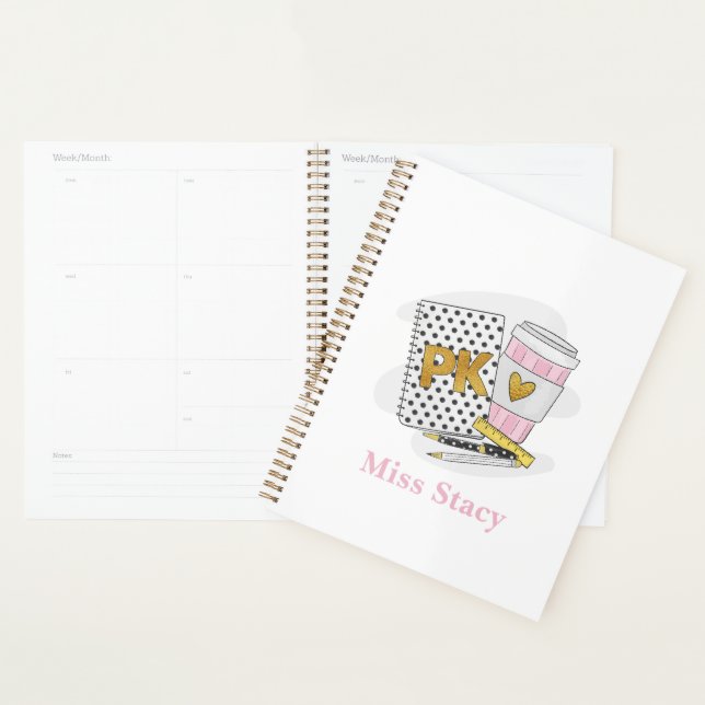 Custom White Pre K Teacher School Planner (Display)