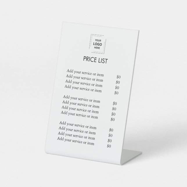 Custom White Price List | Modern Business Logo  Pedestal Sign (Front)