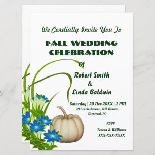 Custom White Pumpkin Fall Floral Green Invitation