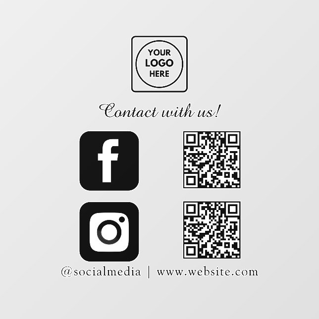 Custom White QR | Connect Instagram Facebook Window Cling (Sheet)