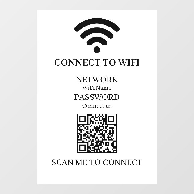 Custom White QR | WiFi Network Password Display Window Cling (Sheet)