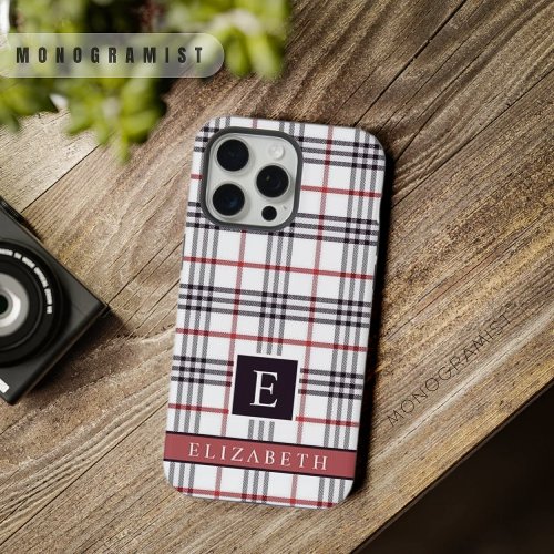 Custom white Red Black Checkered Pattern iPhone 15 Pro Max Case