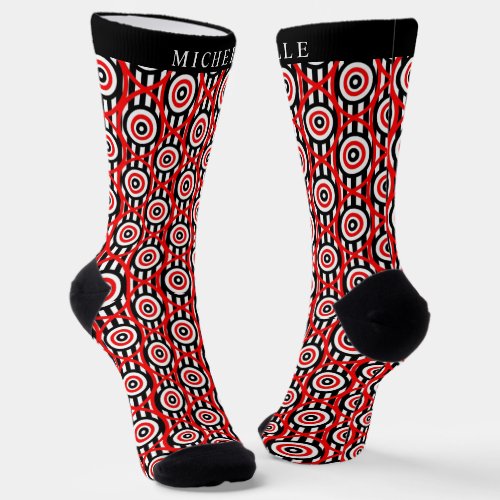Custom White Red Black Geometric Pattern Socks