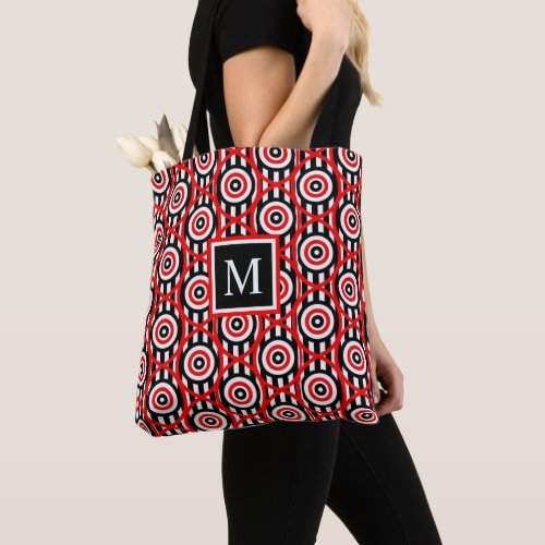 Custom White Red Black Geometric Pattern Tote Bag