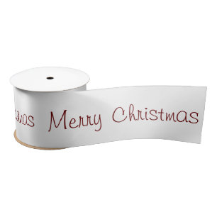 Custom white red Merry Christmas Satin Ribbon