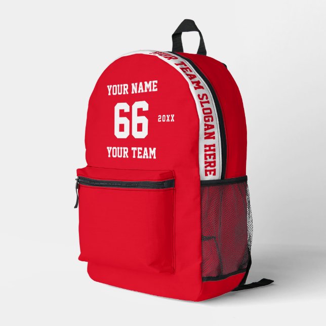 Custom white red Name, Number, Team Sport Printed Backpack (Back Corner Right)