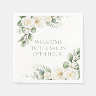 Custom White Rose Floral Open House Napkins