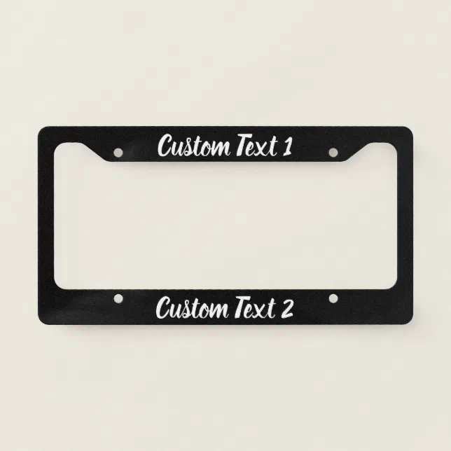 Custom White Script on Black License Plate Frame Zazzle