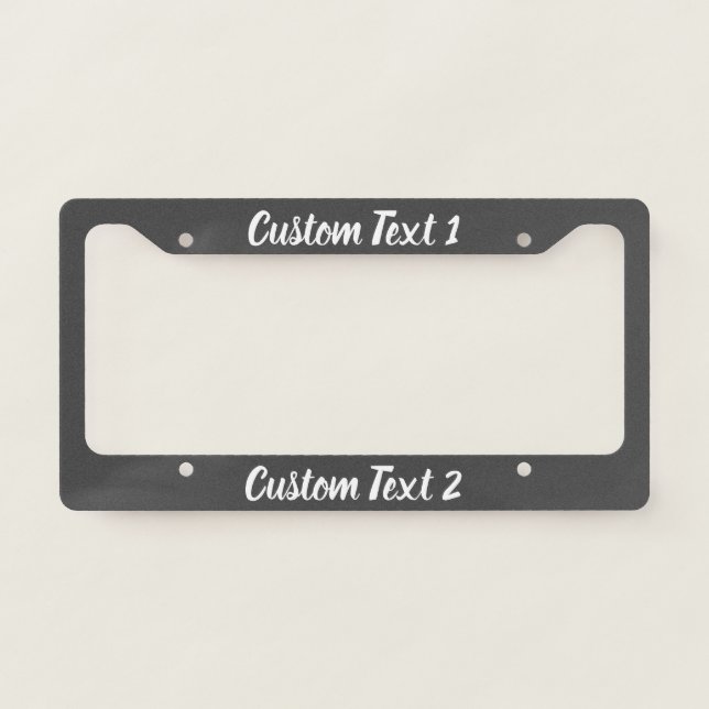 Custom White Script on Dark Gray License Plate Frame (Front)