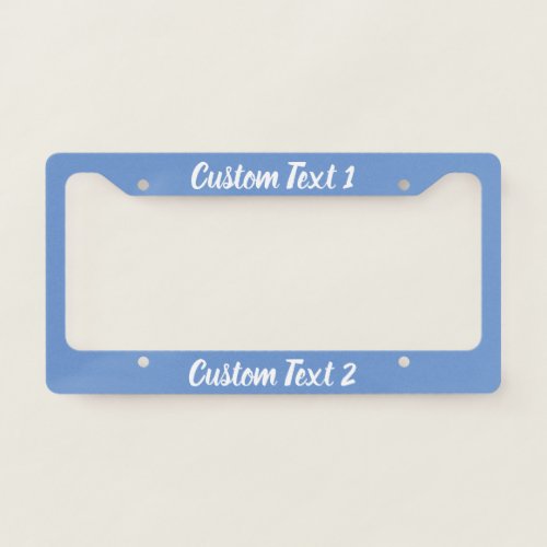 Custom White Script on Light Blue License Plate Frame