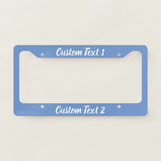 Custom White Script on Light Blue License Plate Frame (Front)