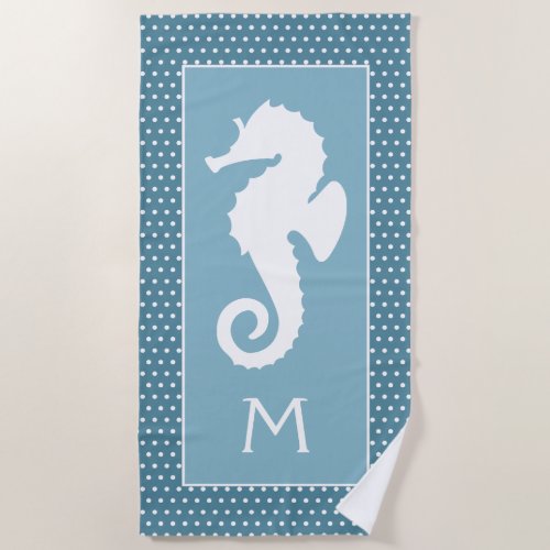 Custom White Seahorse Polka Dots Turquoise Teal Beach Towel