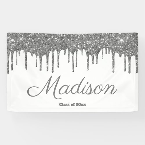 Custom White Silver Graduation Party Class of 2024 Banner