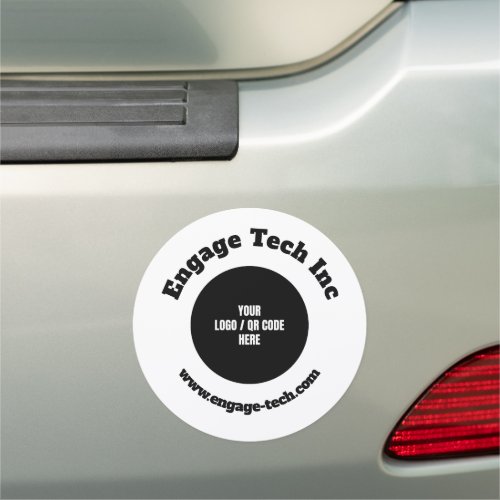 Custom White Simple Company Name Logo QR Code Car Magnet
