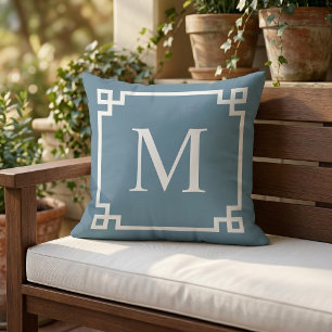 Custom White Square Greek Key Border Pattern Outdoor Pillow