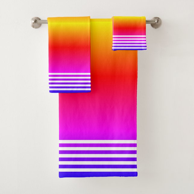 Custom white stripe bands bath towel set (Insitu)